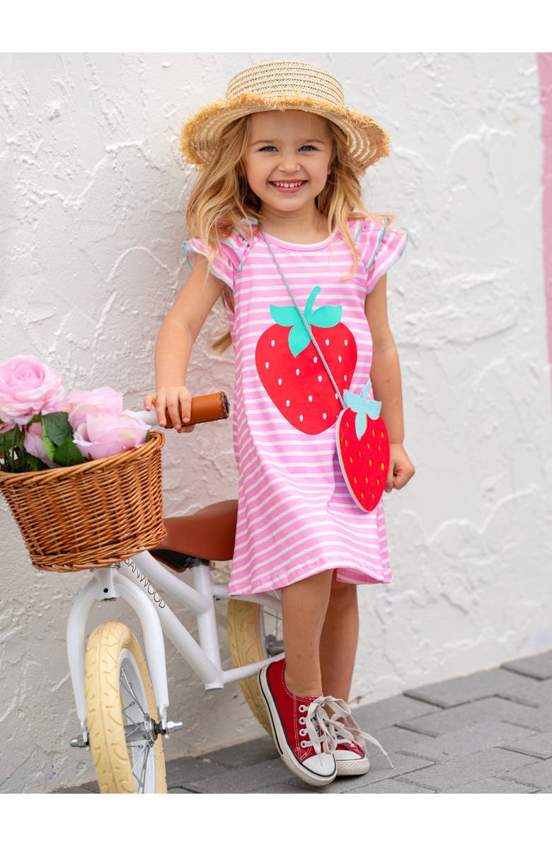 Mia Belle Girls Strawberry Cutie Summer Dress and Purse Set, Alternate, color, Pink