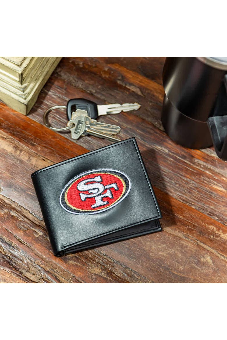 San Francisco 49ers Synthetic Leather Embroidered Bifold Wallet, Alternate, color, Black