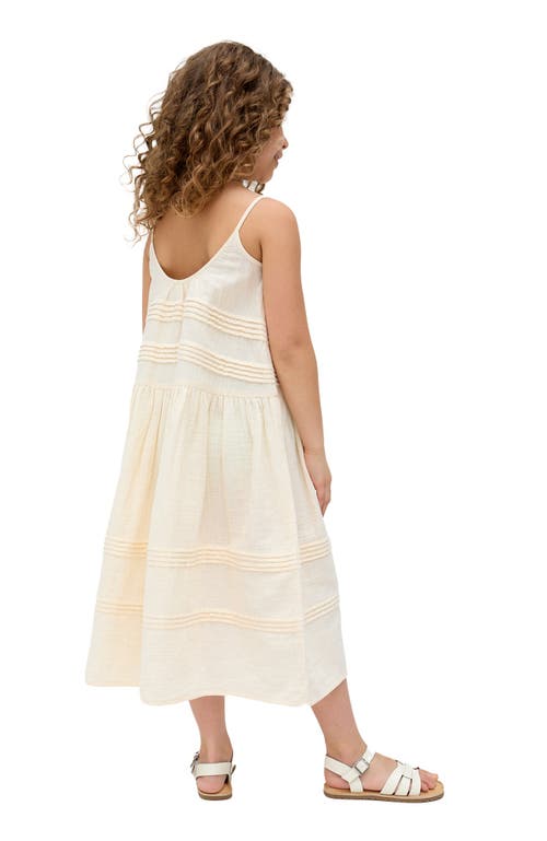 Raffya Kids Swish Pin Tuck Embroidered Dress In Sand