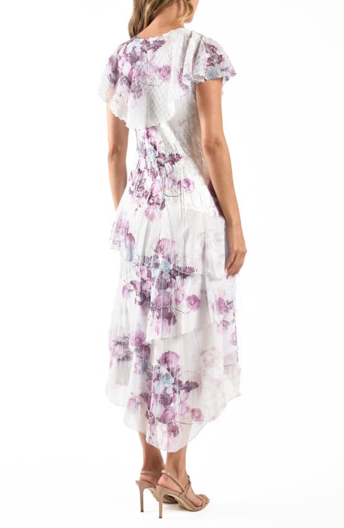 Komarov Flutter Sleeve Tiered Cocktail Dress In Peony Rising