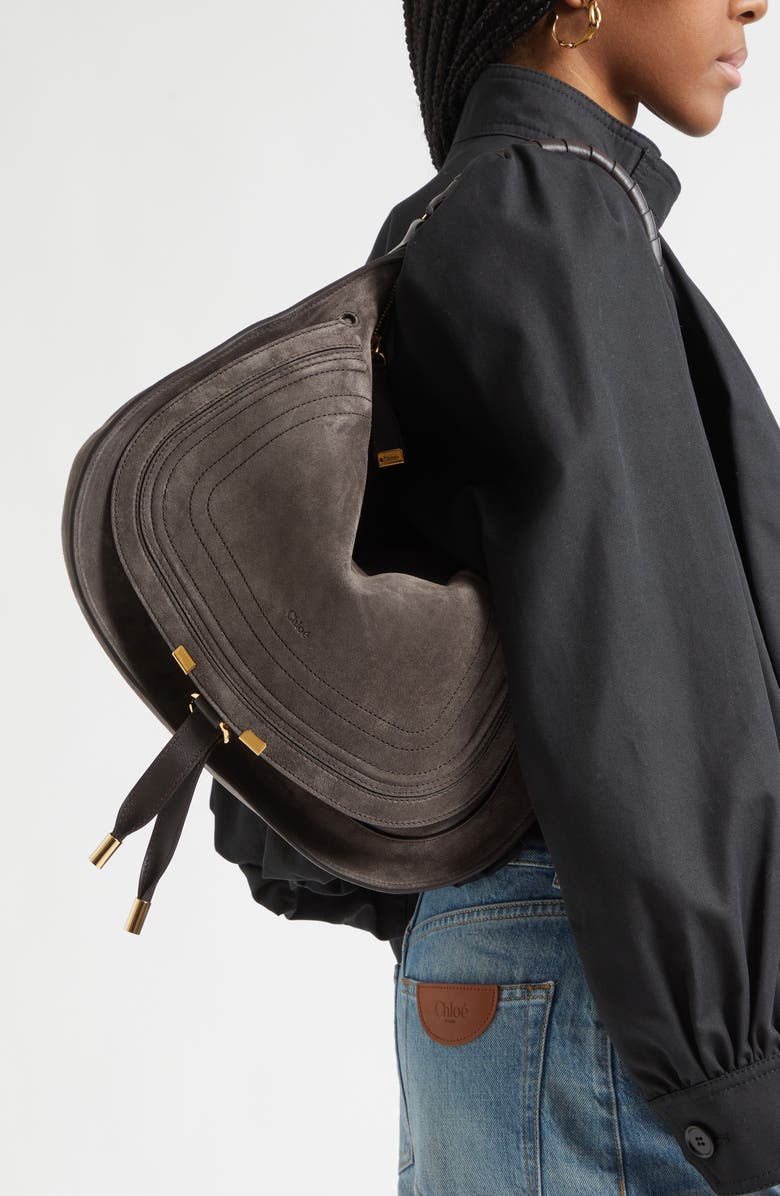 Chloé Medium Marcie Suede Shoulder Bag, Alternate, color, Kohl Brown