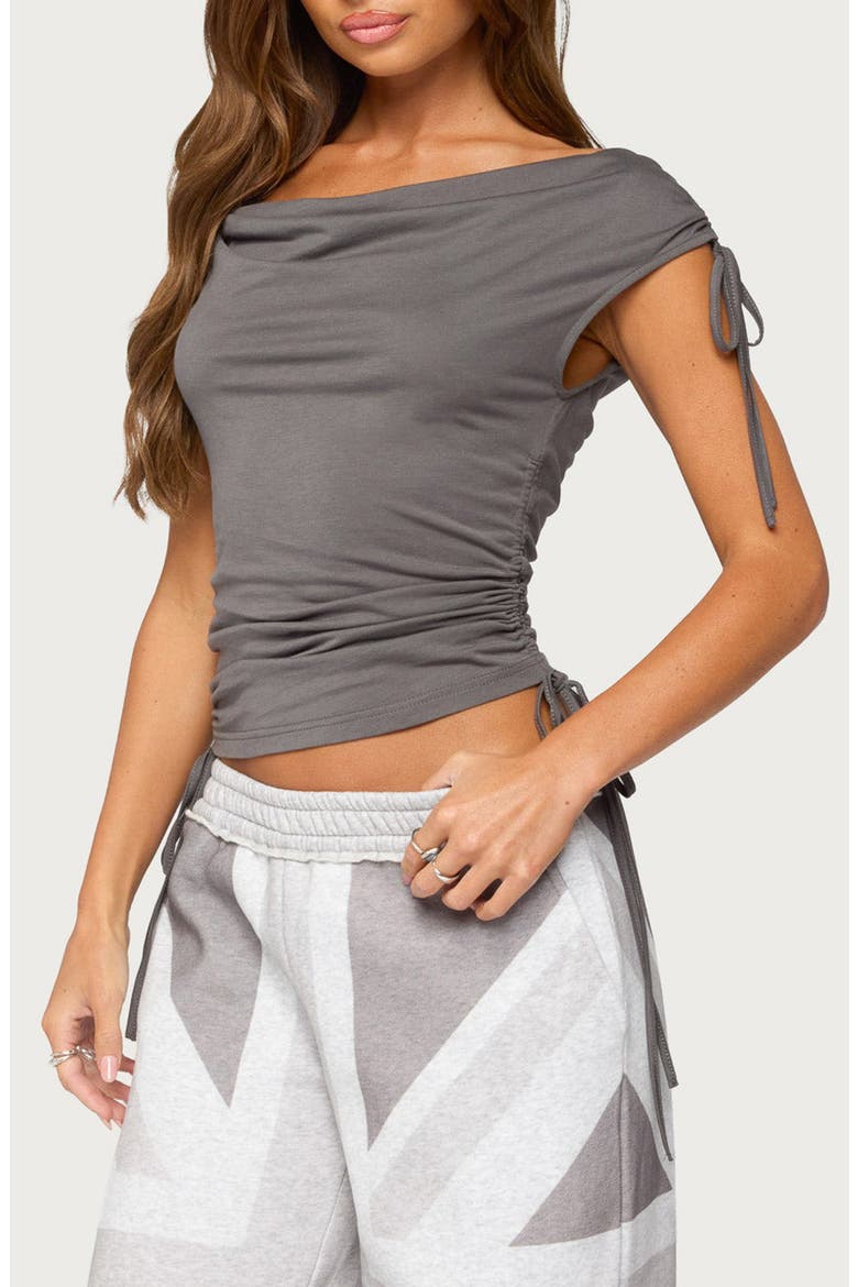 Royan Cowl Neck Drawstring Top, Alternate, color, DARK-GRAY