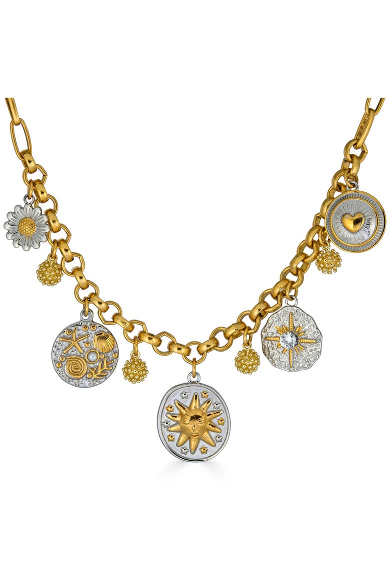Mixed Metal Charm Necklace, Alternate, color, Gold