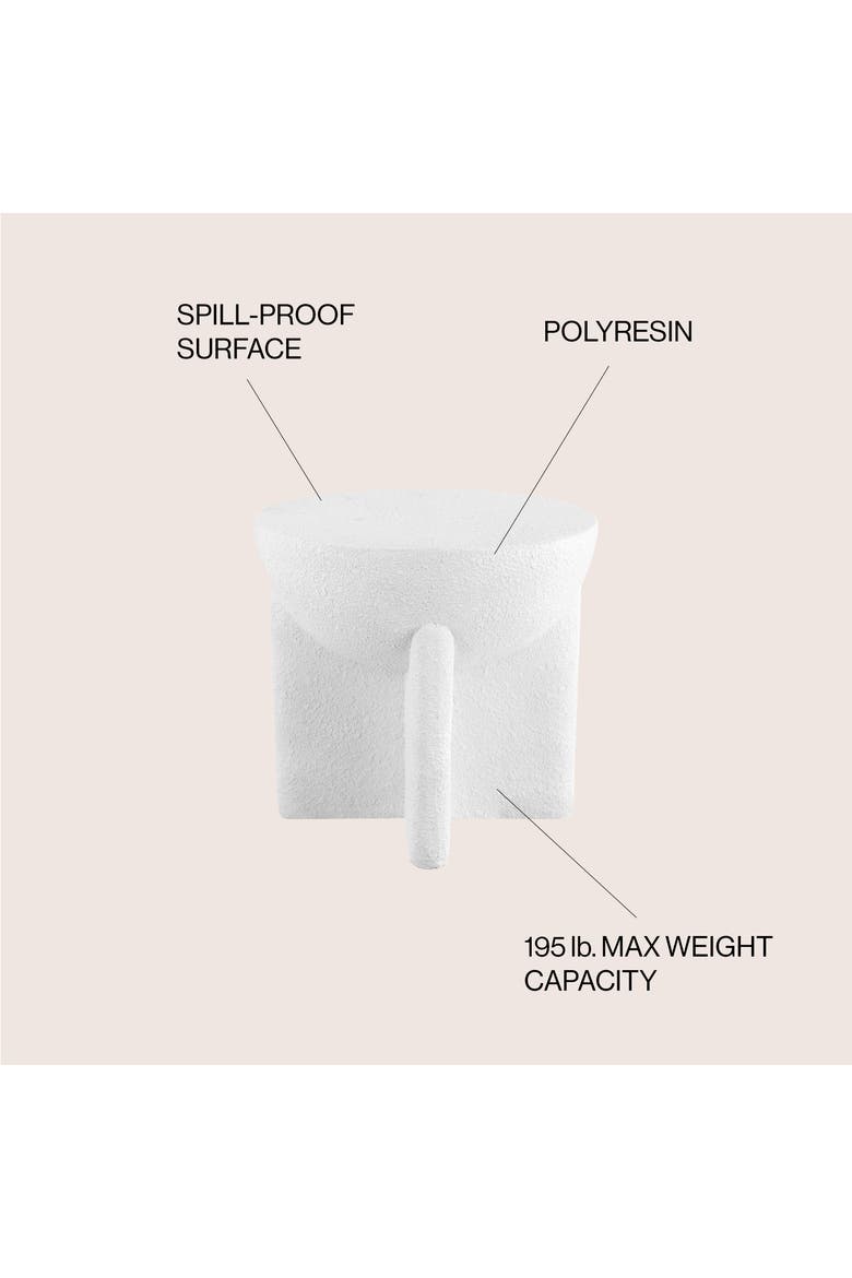 Brady Minimalist Geometric Polyresin Indoor/Outdoor Accent Table & Garden Stool, All-Weather Sculptural Side Table, Alternate, color, White Frosted