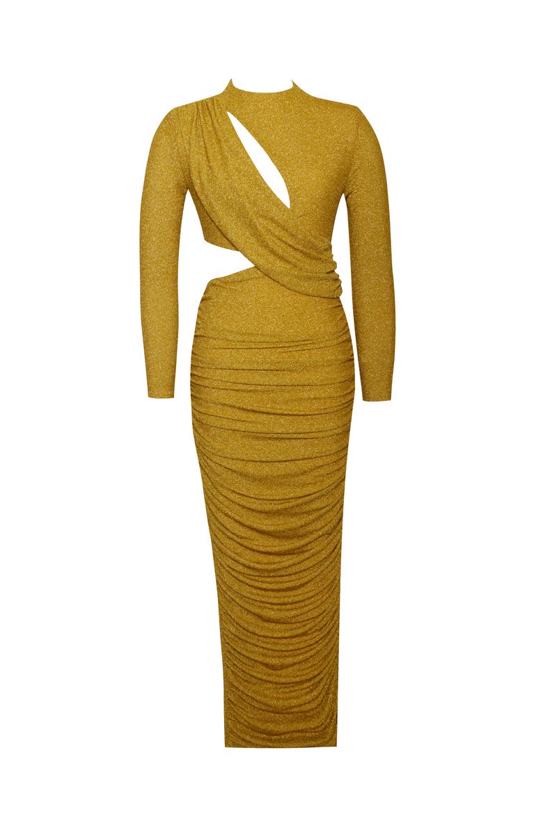 Payson Long Sleeve Metallic Jersey Cutout Dress, Alternate, color, Metallic Gold