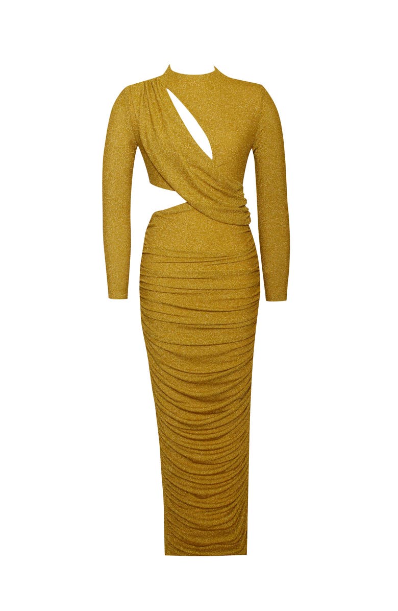 Miss Circle Payson Long Sleeve Metallic Jersey Cutout Dress, Alternate, color, Metallic Gold