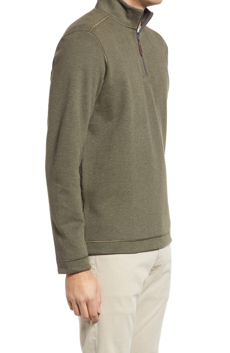 Johnston & Murphy Reversible Quarter Zip Pullover, Alternate, color, Olive/ Charcoal