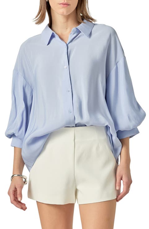 Balloon Sleeve Button-Up Shirt