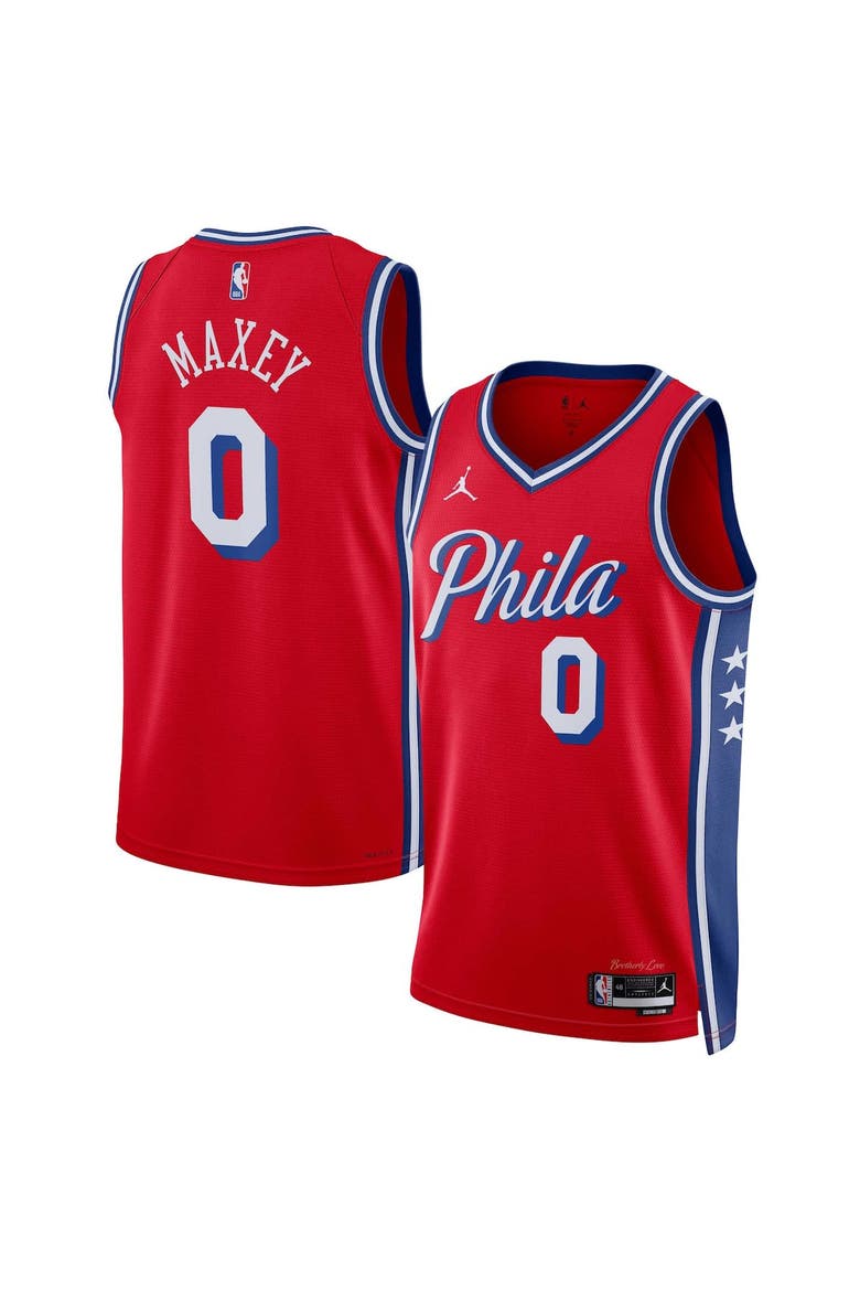 Unisex Jordan Brand Tyrese Maxey Red Philadelphia 76ers Swingman Jersey - Statement Edition, Main, color, Red