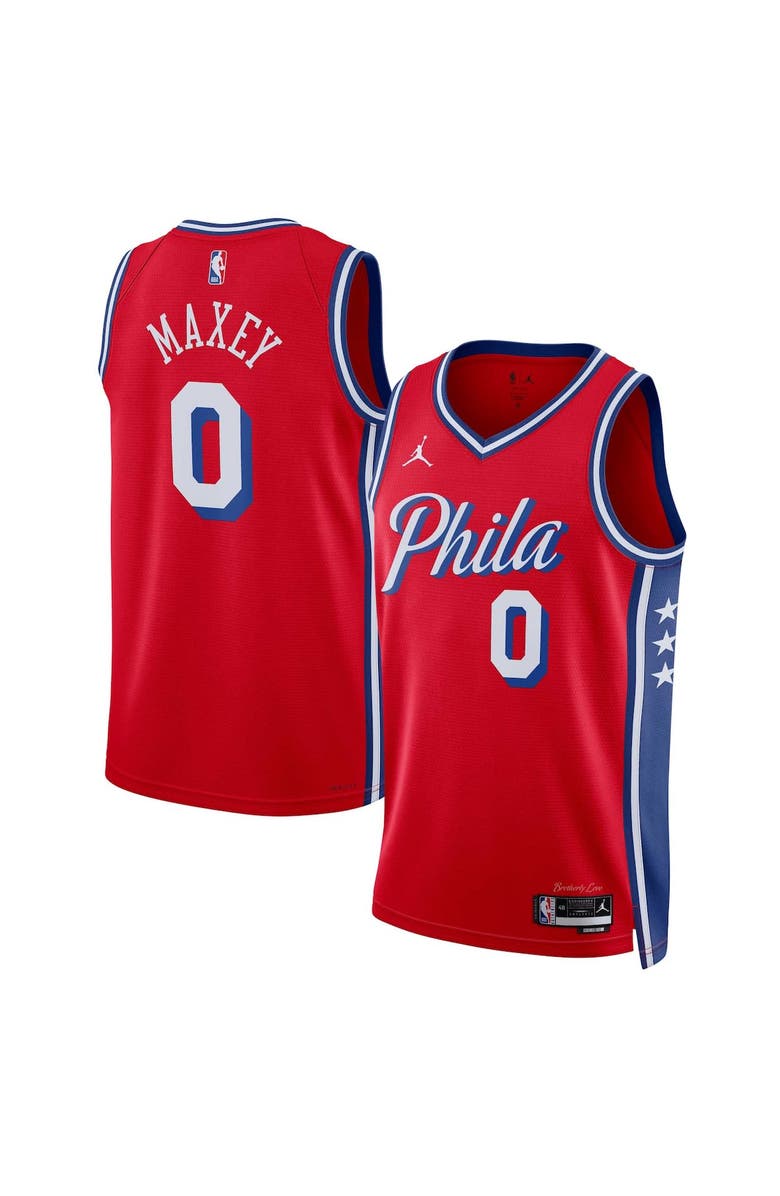 Jordan Brand Unisex Jordan Brand Tyrese Maxey Red Philadelphia 76ers Swingman Jersey - Statement Edition, Main, color, Red