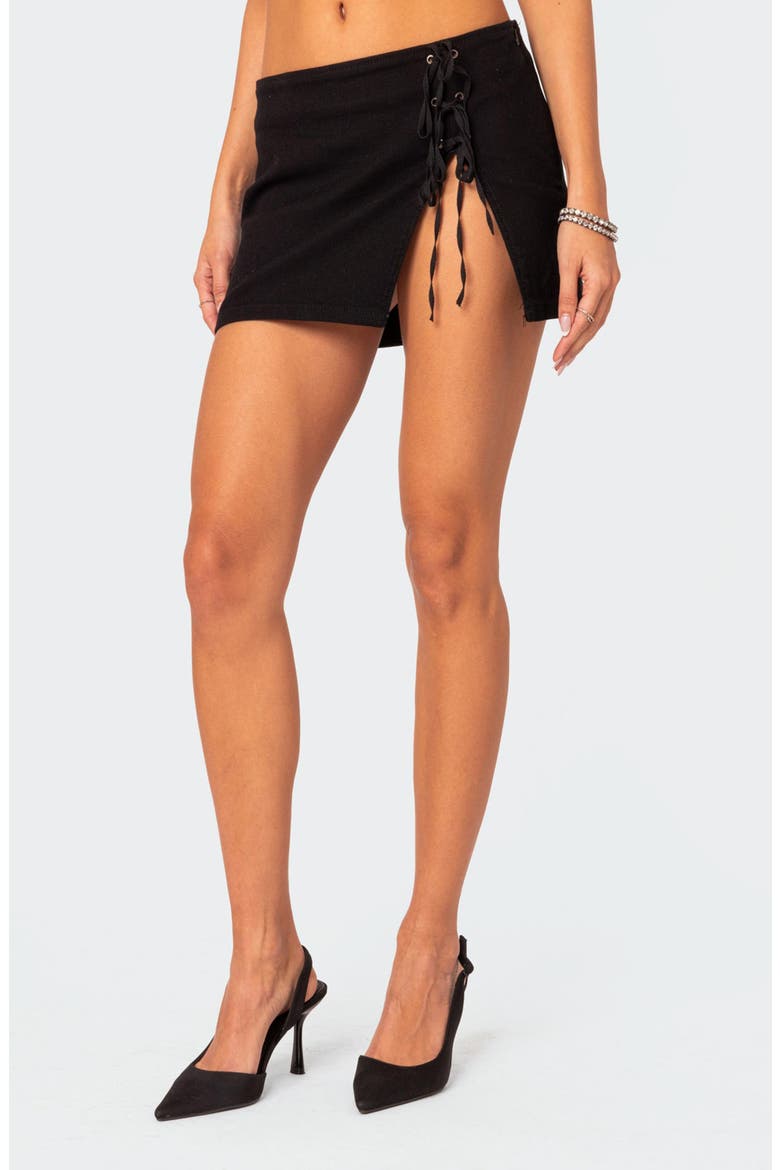 Kat Slit Hem Miniskirt, Alternate, color, BLACK