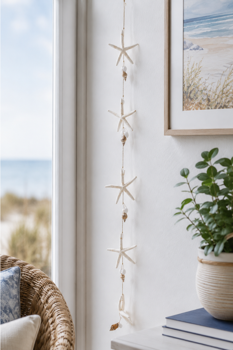 Starfish & Shell Decorative Garland, Alternate, color, White