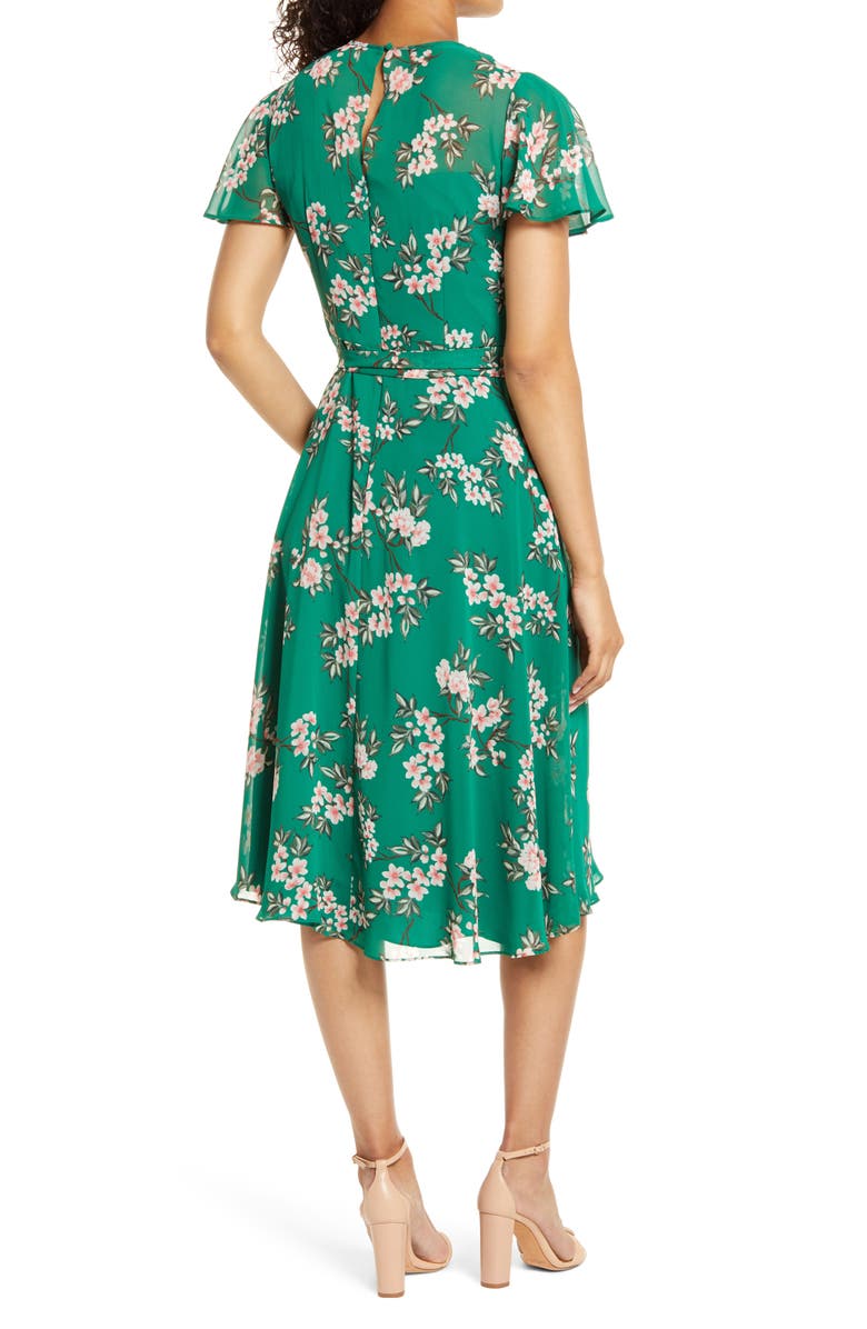 Harper Rose Floral Flutter Sleeve Chiffon Dress, Alternate, color,