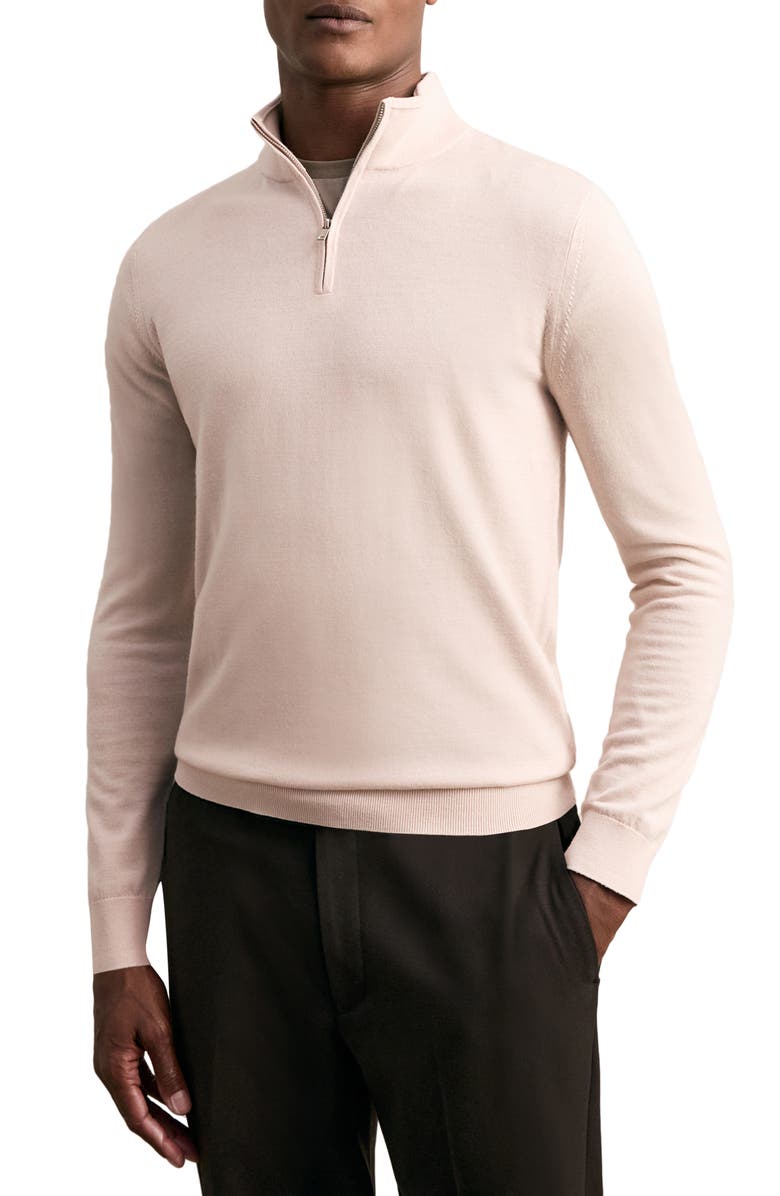 Reiss Blackhall Merino Wool Quarter Zip Sweater, Main, color, Beige