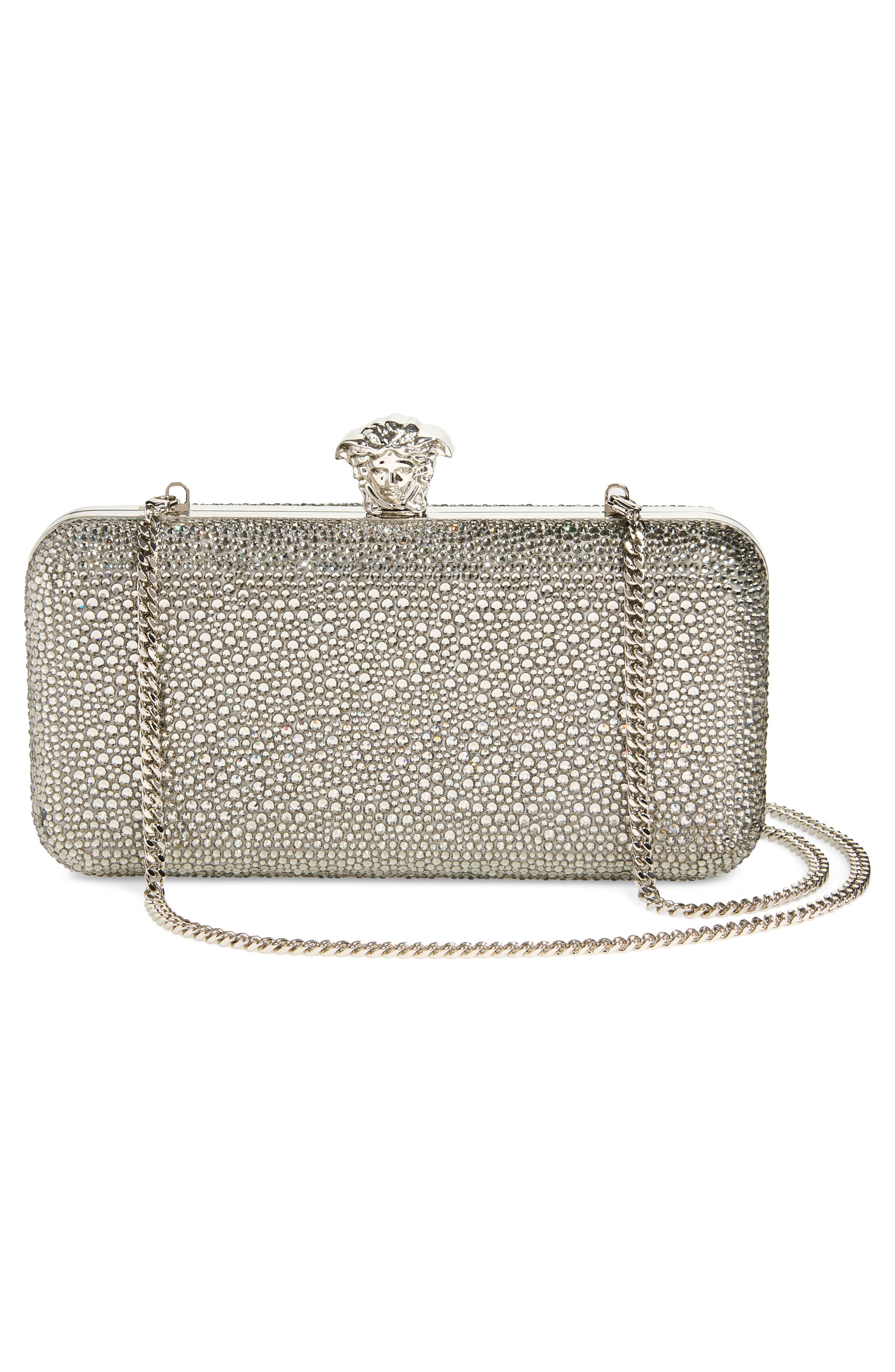 Versace Embellished Clutch, Alternate, color, Pearl Grey-Palladium