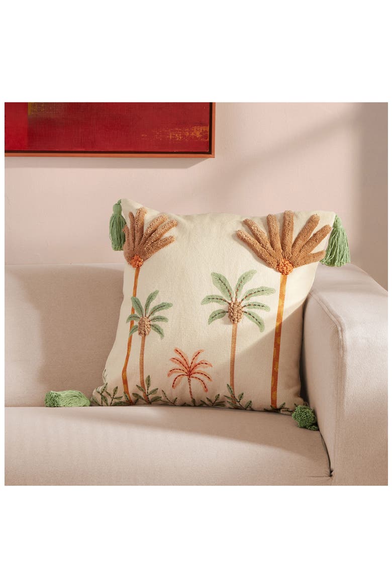 Palm Trees Embroidered Accent Pillow, Alternate, color, IVORY MULTI