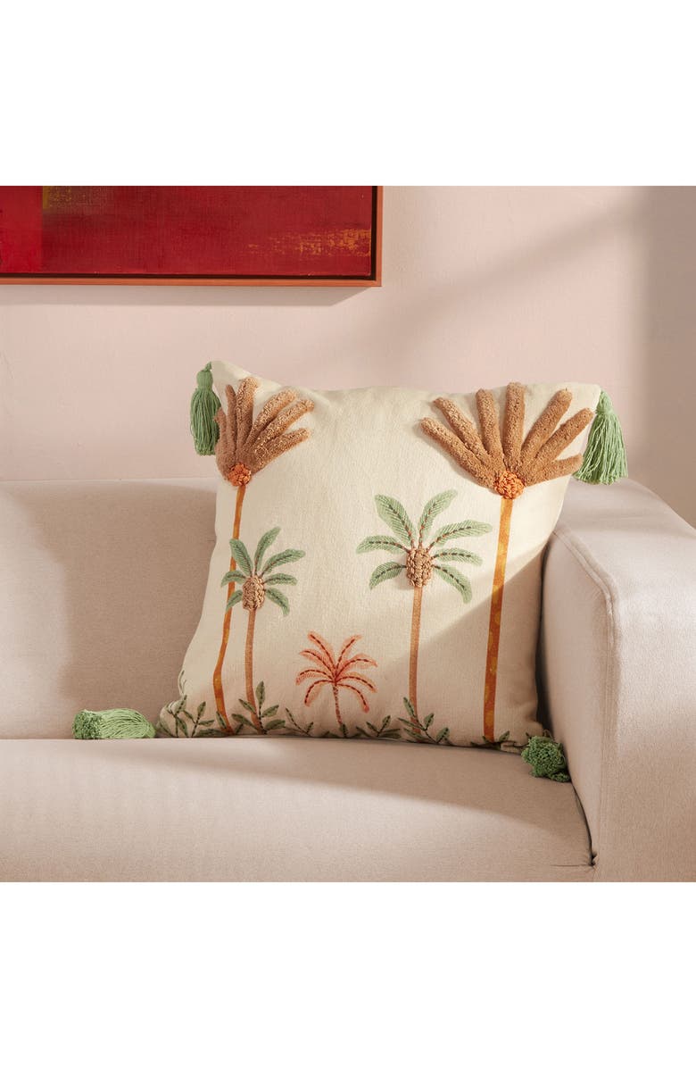 ROSELLI TRADING COMPANY Palm Trees Embroidered Accent Pillow, Alternate, color, Ivory Multi
