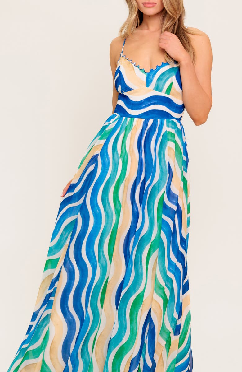 FLYING TOMATO Lettuce Edge V-Neck Maxi Dress, Alternate, color,