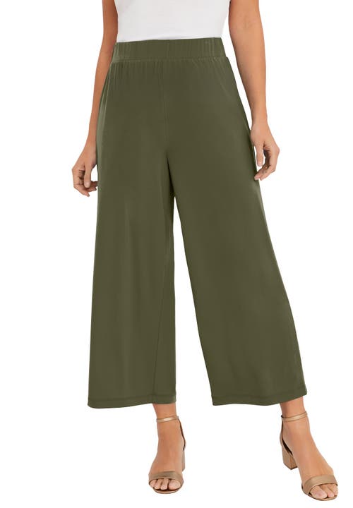 Jessica London Stretch Knit Wide Leg Crop Pant In Green