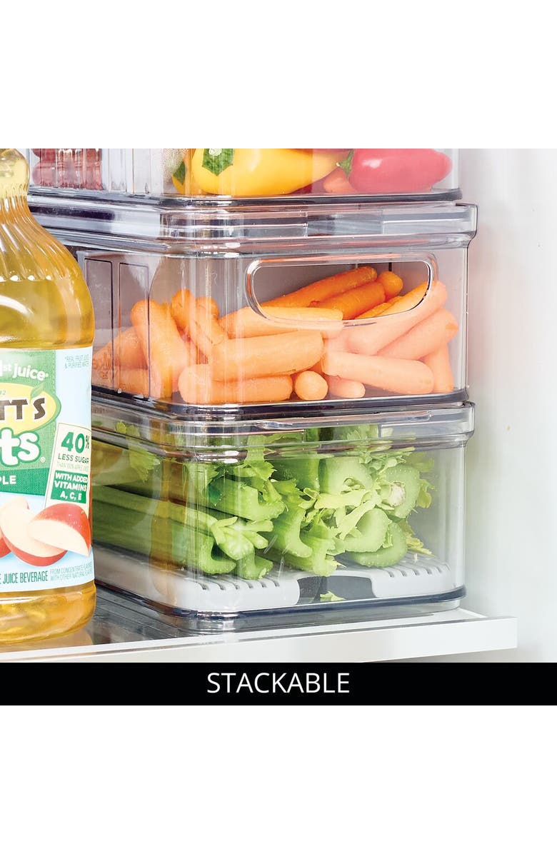 iDesign Set of 6 Fridge Produce Bins with Drainage Tray - Clear/Gray, Alternate, color, 