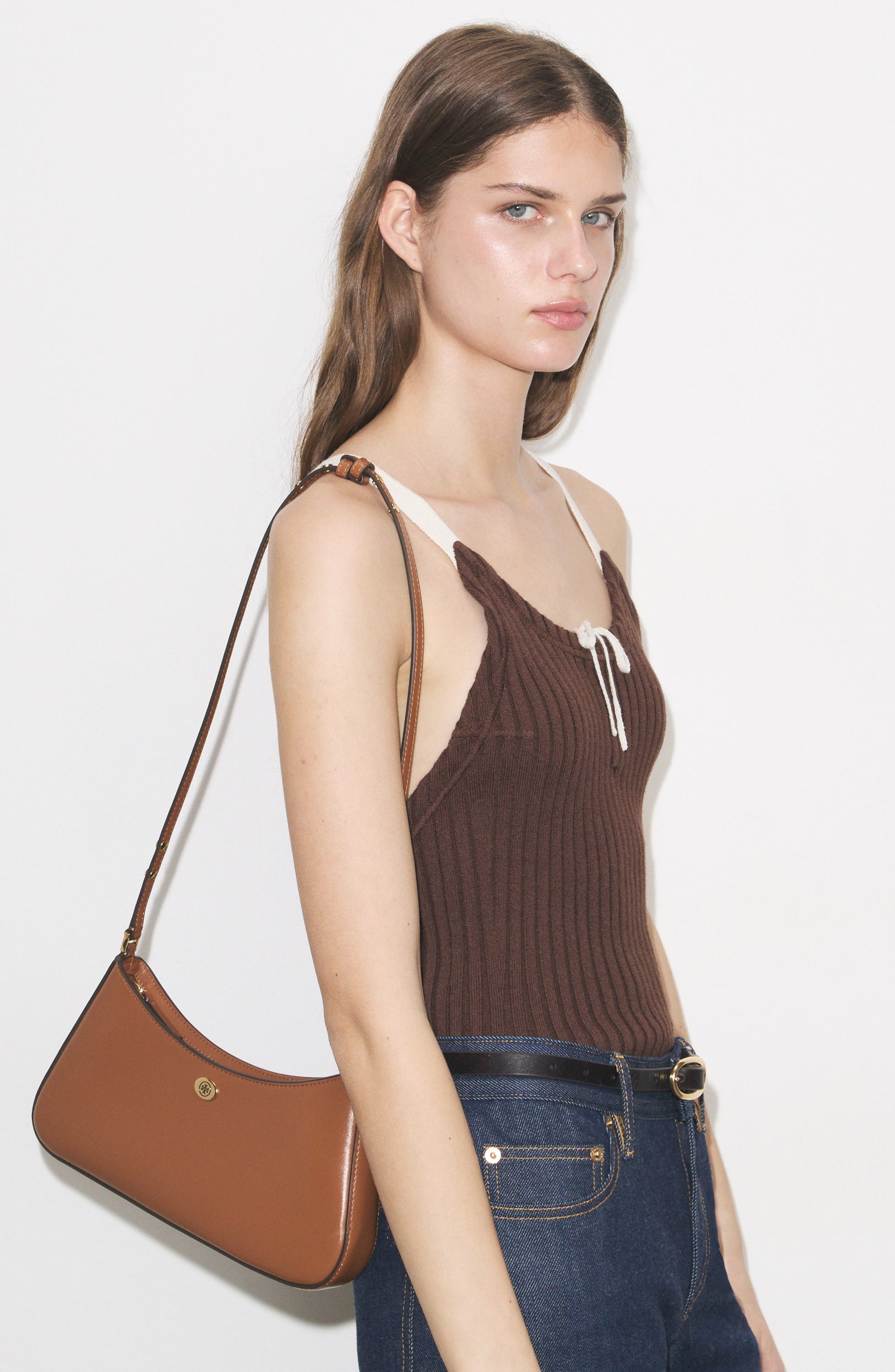 Robinson Leather Zip Top Shoulder Bag, Alternate, color, AGED TAN