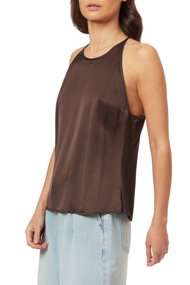 Back Tie Sleeveless Satin Top, Alternate, color, HOT FUDGE