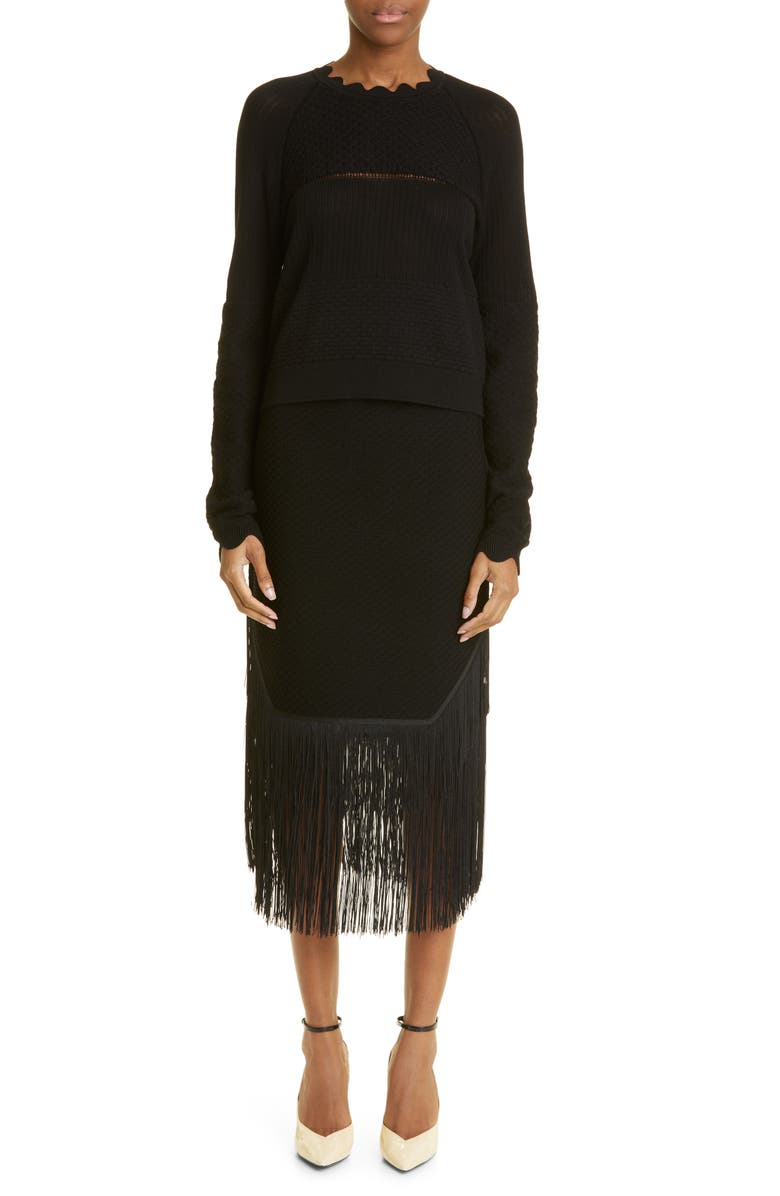 Victoria Beckham Fringe Jacquard Knit Midi Skirt, Alternate, color, 