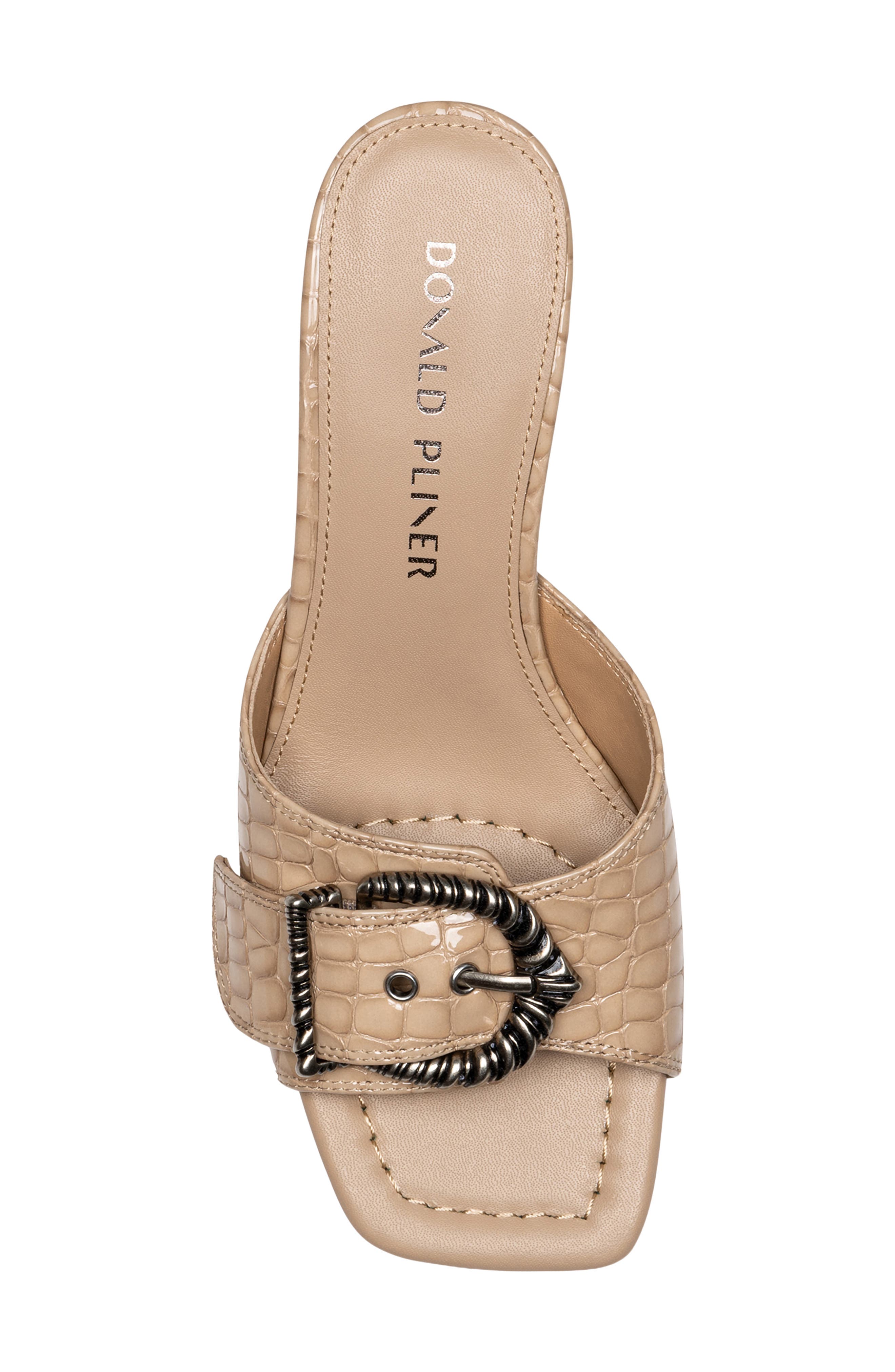 Donald Pliner Buckle Croc Embossed Slide Sandal, Alternate, color, Sand