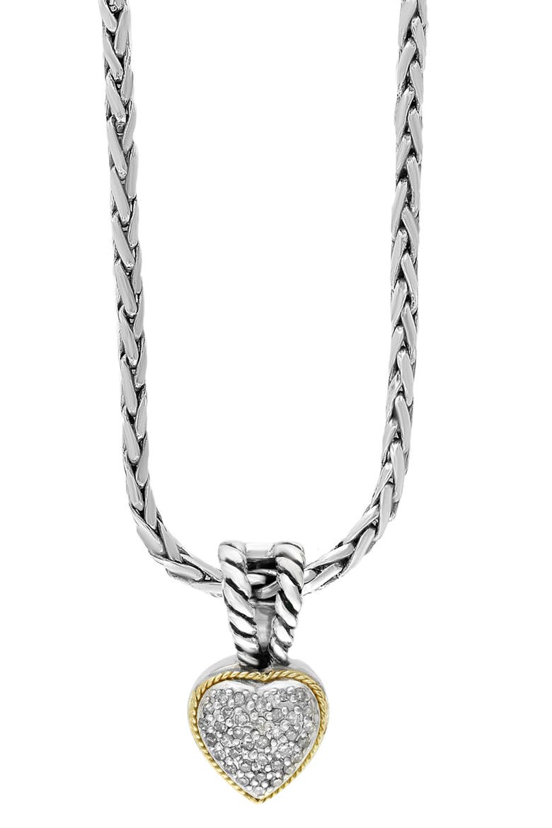 Sterling Silver & 18K Gold Pavé Diamond Heart Pendant Necklace, Main, color, YELLOW
