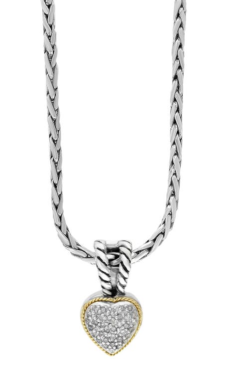 Sterling Silver & 18K Gold Pavé Diamond Heart Pendant Necklace