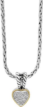 EFFY Sterling Silver & 18K Gold Pavé Diamond Heart Pendant Necklace