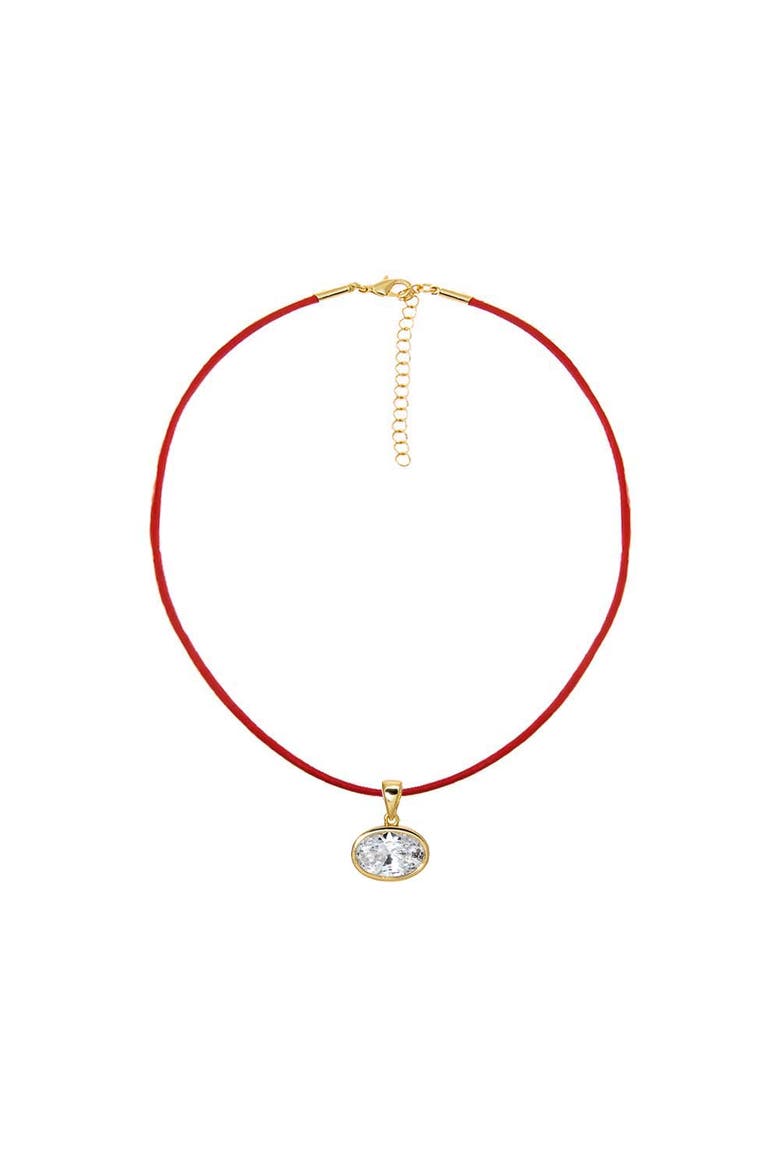 CZ Oval Bezel Charm & Rope Chain Choker Necklace, Main, color, Gold/Red