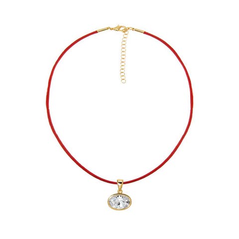 CZ Oval Bezel Charm & Rope Chain Choker Necklace