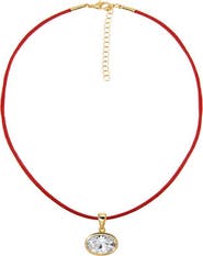 BY ADINA EDEN CZ Oval Bezel Charm & Rope Chain Choker Necklace