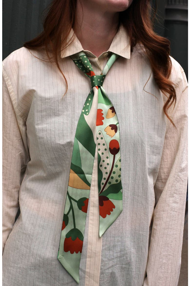 Silk Skinny Scarf of Green Wonderland, Alternate, color, Green