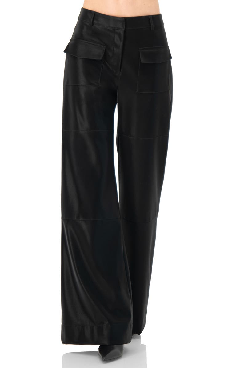 IVONNE High Shine Semi-Flared Trousers, Main, color, Black