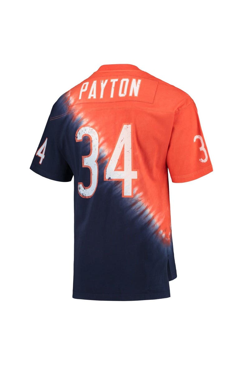 Men's Mitchell & Ness Walter Payton Orange/Navy Chicago Bears Retired Player Name & Number Diagonal Tie-Dye V-Neck T-Shirt, Alternate, color, Orange