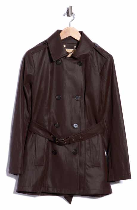 Faux Leather Double Breasted Trench Coat