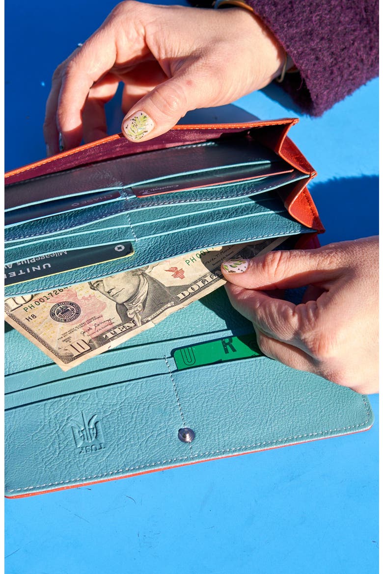 Siam Accordion Wallet, Alternate, color, Orange / Sky