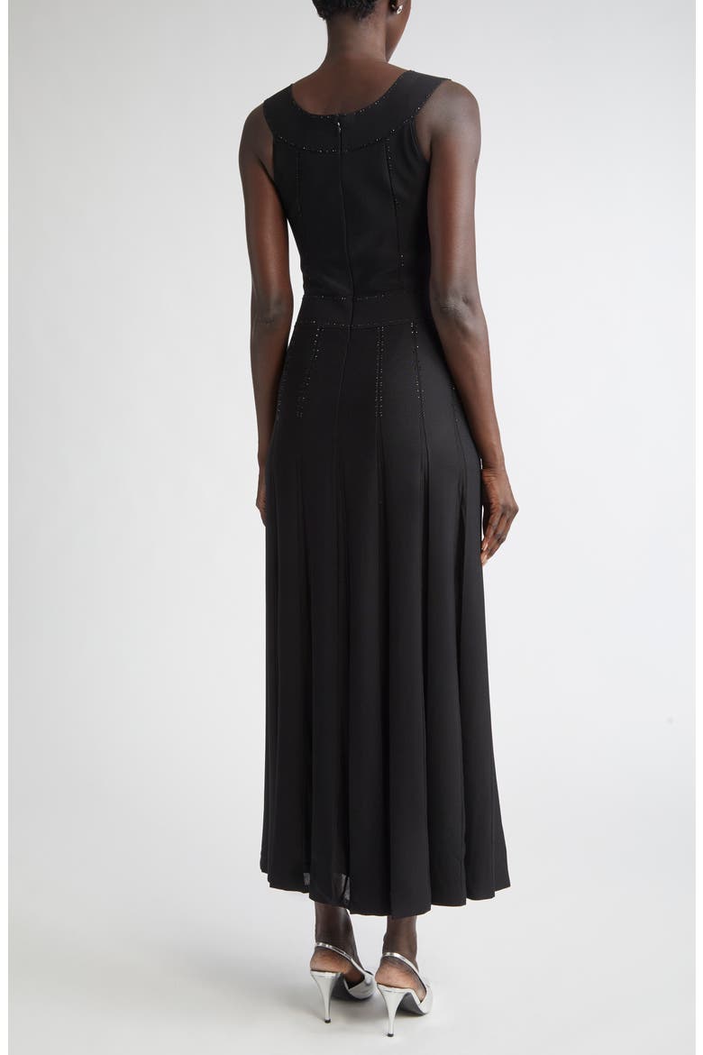 Crystal Embellished Pleated Piqué Gown, Alternate, color, BLACK