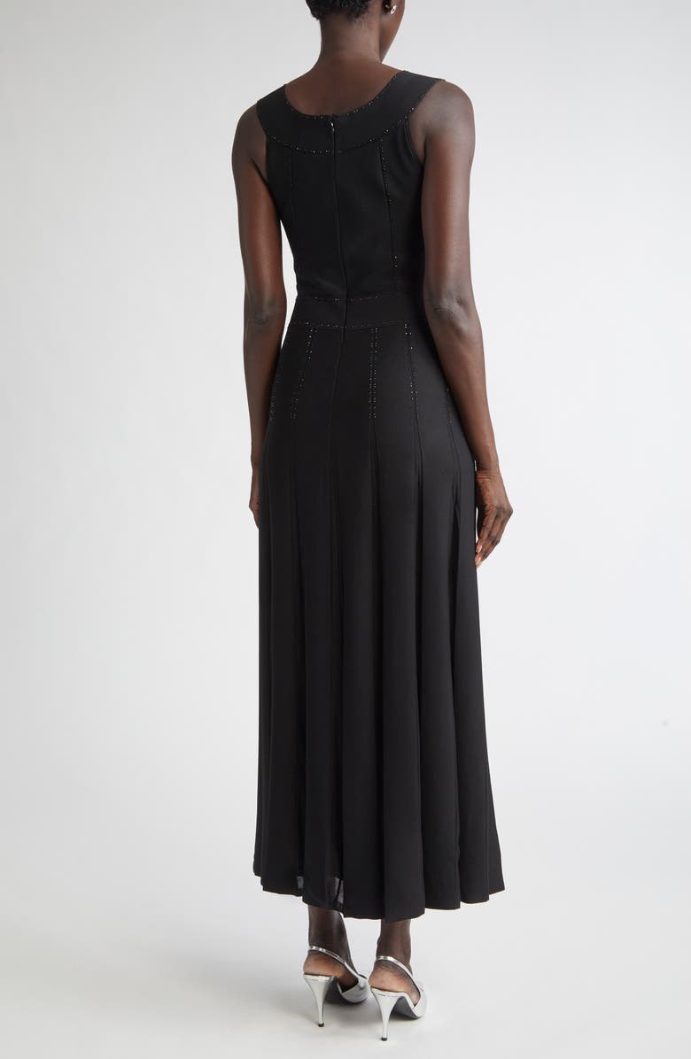 ST. JOHN Crystal Embellished Pleated Piqué Gown, Alternate, color, Black