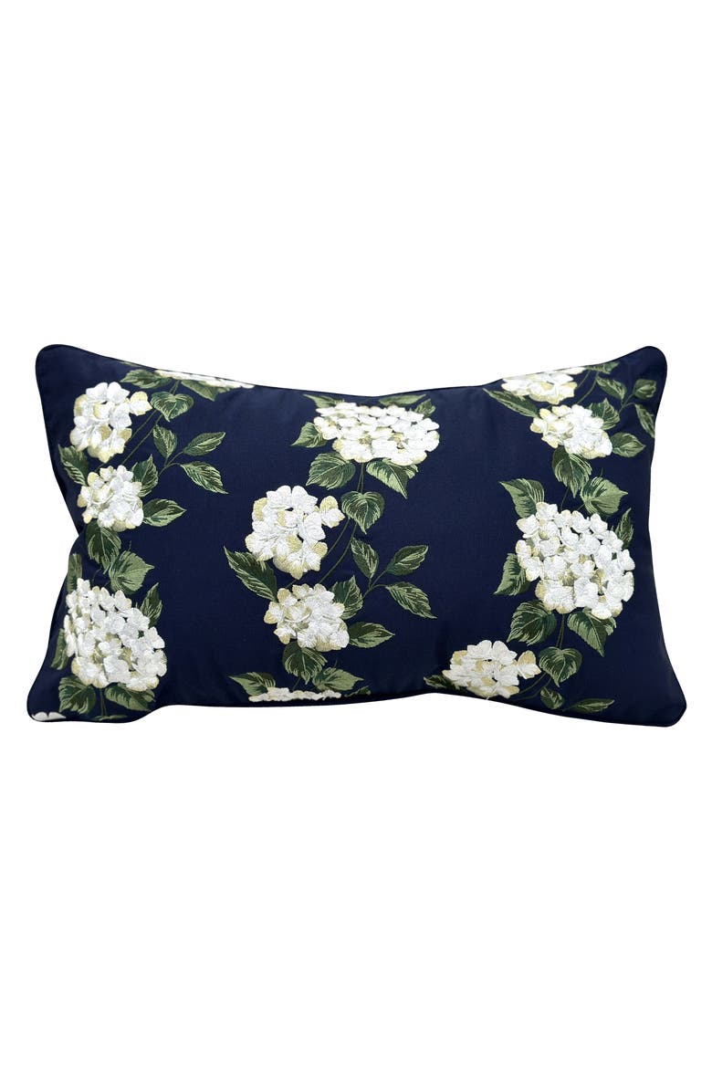 Navy Hydrangea Lumbar Indoor/Outdoor Throw Pillow, Main, color, Blue