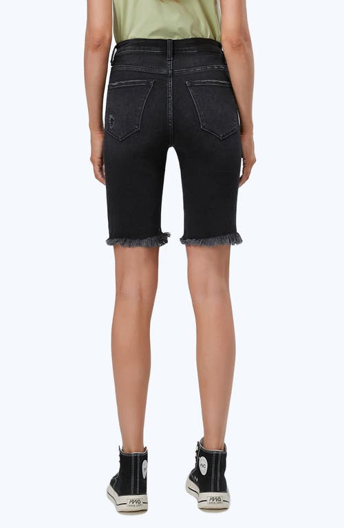 Bayeas Frayed High Waist Knee Length Denim Shorts In Black