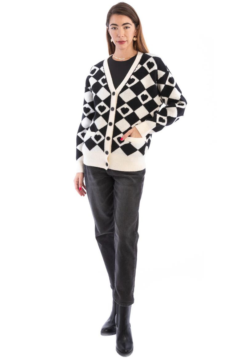 Corazón Checkered Cardigan, Alternate, color, BLACK