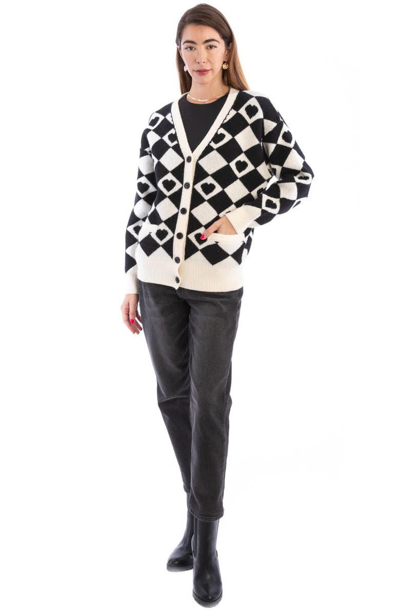 SAACHI Corazón Checkered Cardigan, Alternate, color, Black