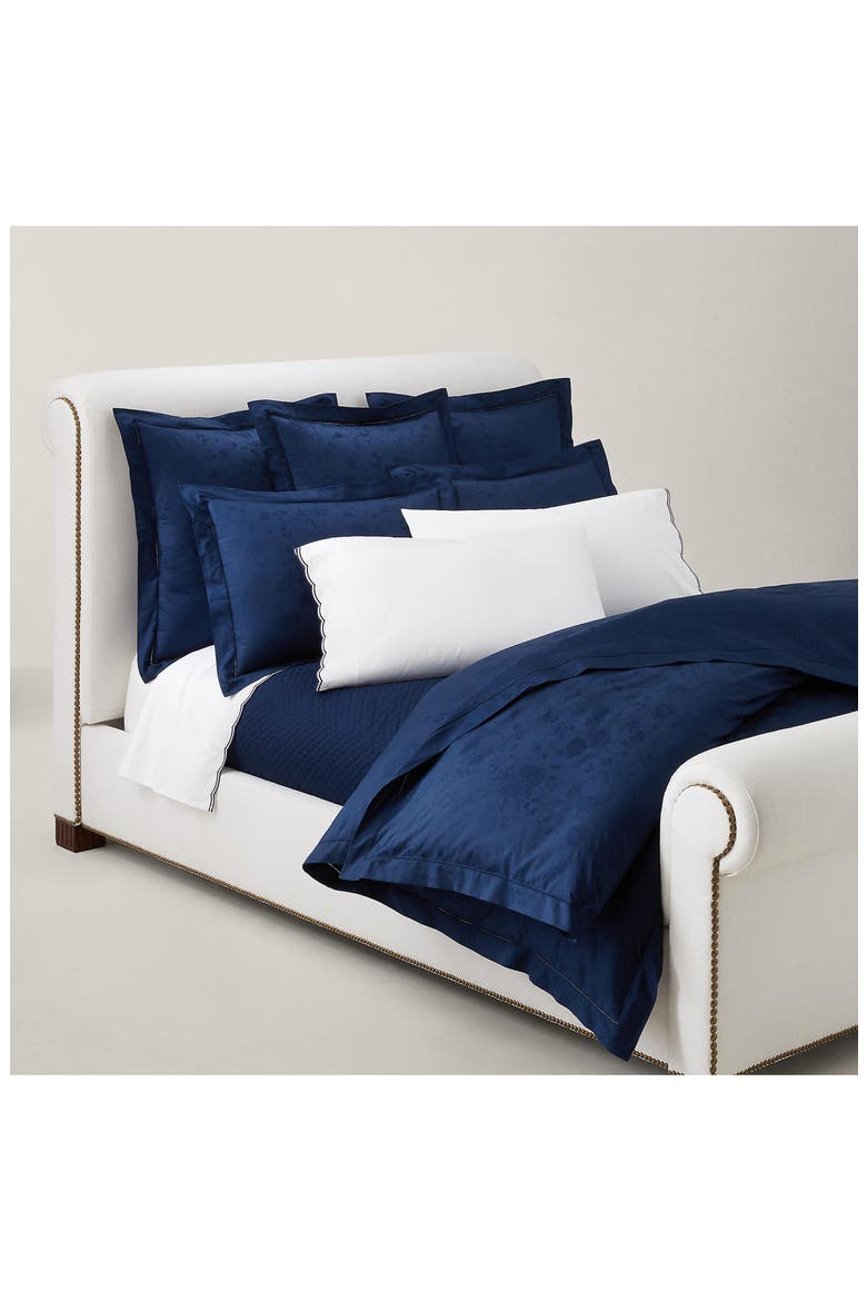 Bethany Floral Jacquard Flat Sheet, Alternate, color, POLO NAVY