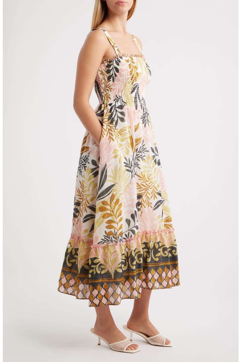 Smocked Sleeveless Maxi Dress, Alternate, color, IVORY MULTI