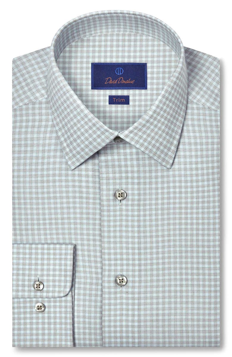 David Donahue Trim Fit Check Cotton & Cashmere Dobby Dress Shirt, Main, color, Sage