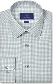 David Donahue Trim Fit Check Cotton & Cashmere Dobby Dress Shirt