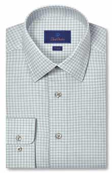 David Donahue Trim Fit Check Cotton & Cashmere Dobby Dress Shirt